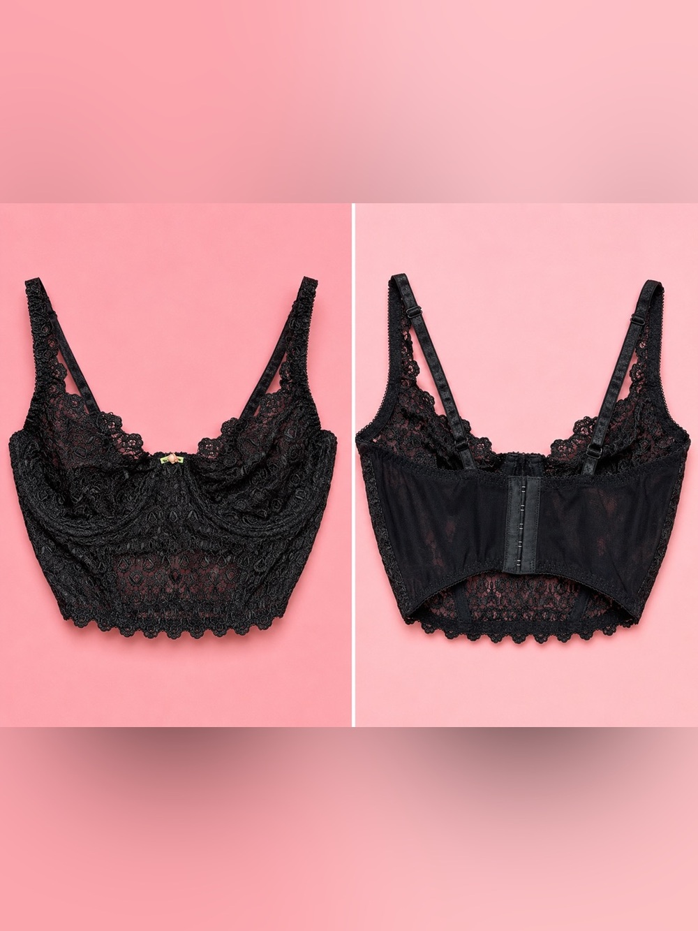 Vintage Victoria's Secret Black Lace Longline Balconette Bra Bustier 38C Corset - Picture 2 of 9